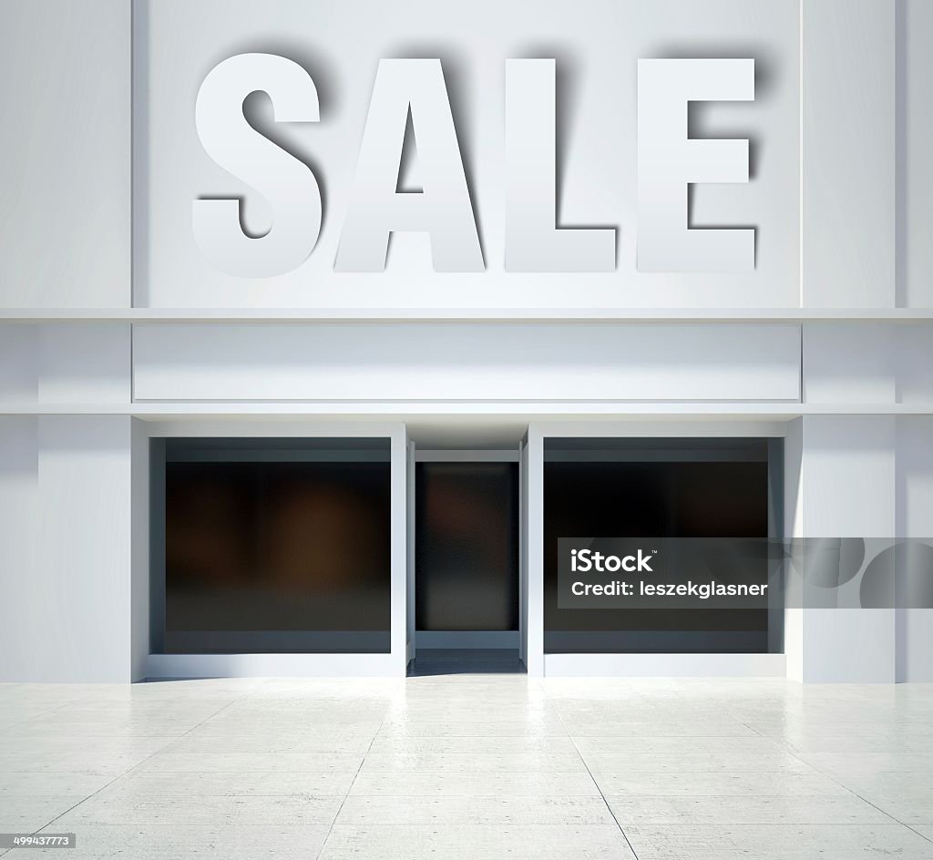 Shopfront window and sale, front view Shopfront window and sale, modern building front view Advertisement Stock Photo