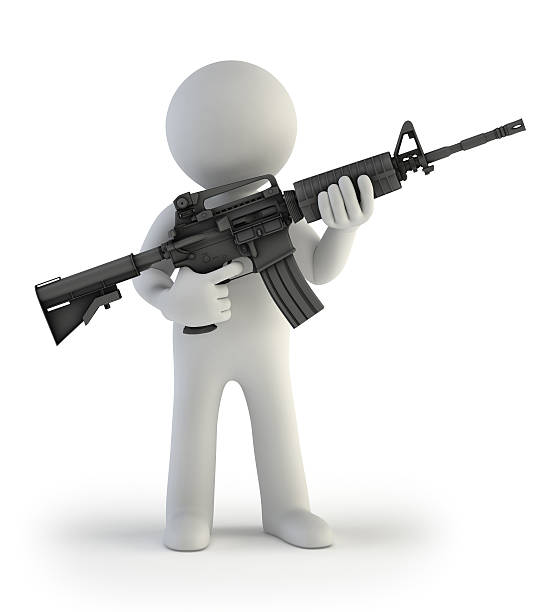 istock 3d small people - soldier with m4 499438807