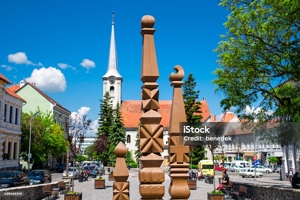 Odorheiu Secuiesc Szekelyudvarhely Romania Traditionally carved headbords in downtown Szekelyudvarhely (Odorhei), Szekler Land, Romania Carving - Craft Product Stock Photo