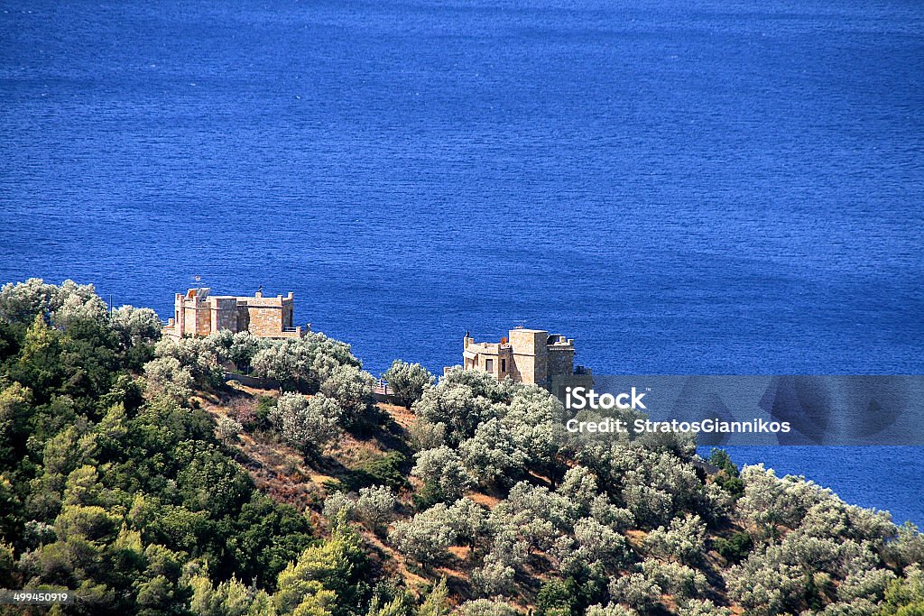 Amazing houses Two amazing houses have great view above the aegean sea,Greece Aegean Sea Stock Photo