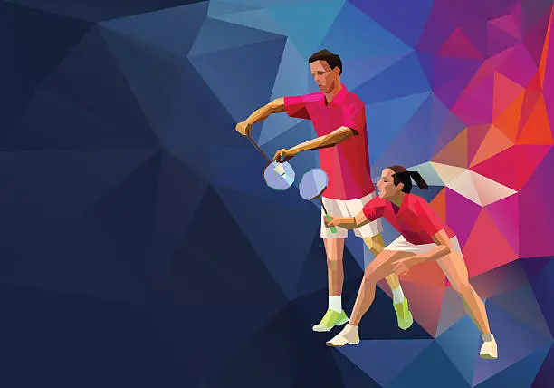 Vector illustration of Badminton players mixed doubles team, man and woman