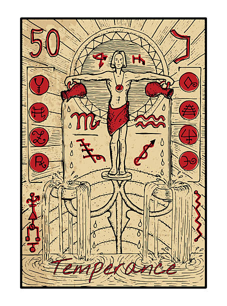 illustrazioni stock, clip art, cartoni animati e icone di tendenza di la temperanza. la carta colore tarot - temperance