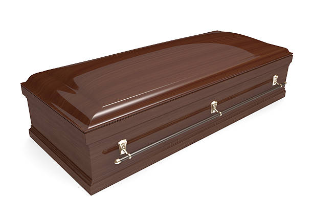 istock Closed wood coffin with carrying handles 499452622