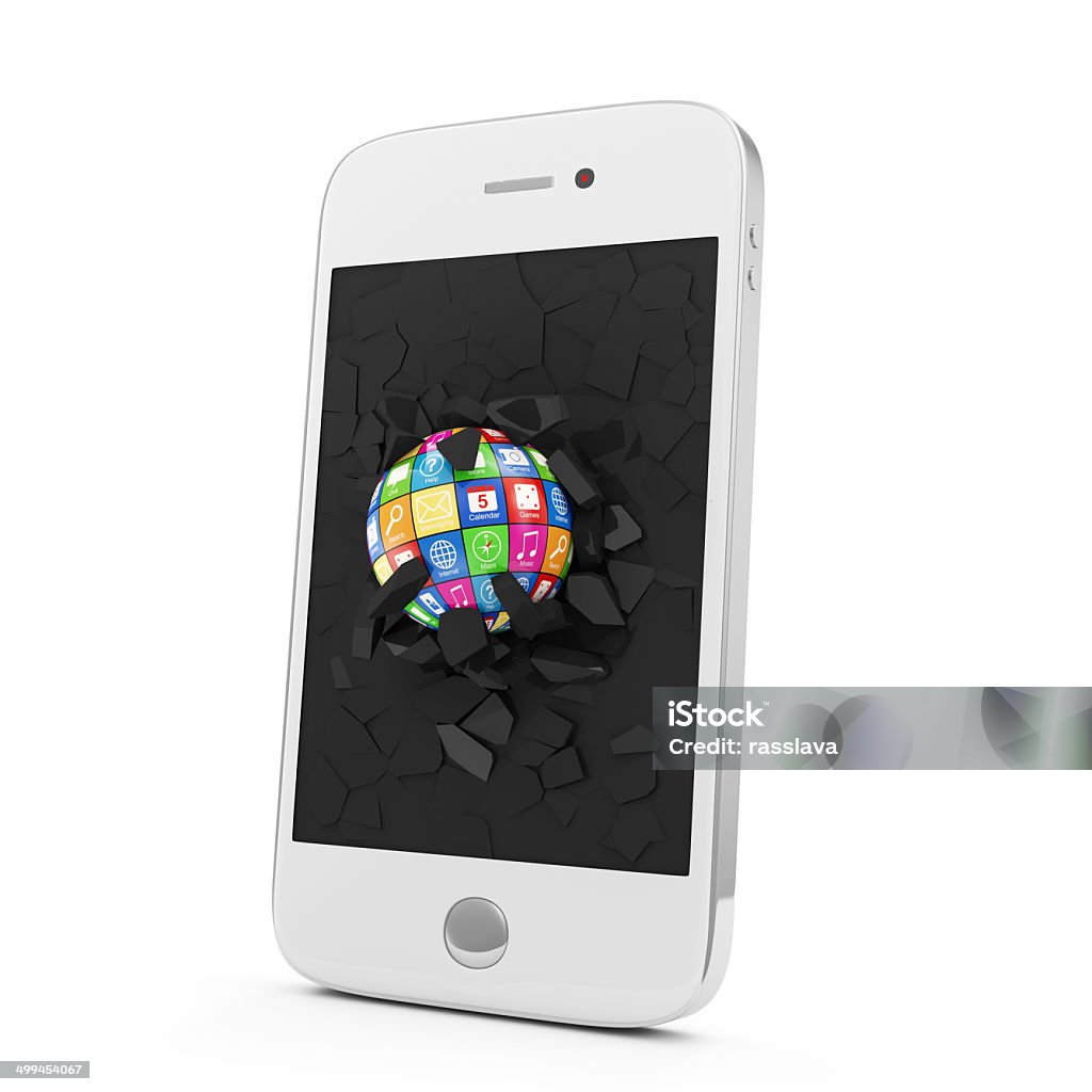 APPS Sphere Breaking Through From Smartphone Display Abstract Illustration of APPS Sphere Breaking Through From Smartphone Display. Mobile APPS Concept Abstract Stock Photo