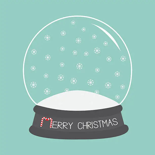 Vector illustration of Empty crystal ball with snowflakes. Template. Merry Christmas Flat Blue