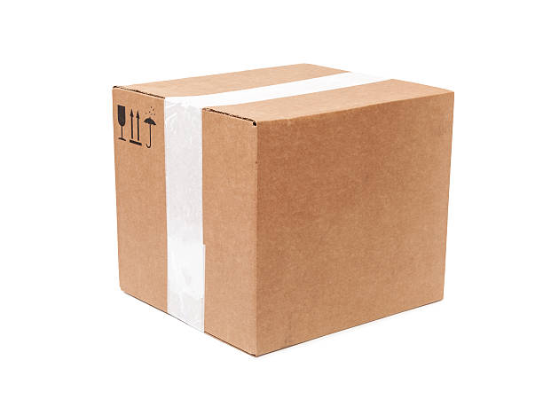 istock Cardboard box with standard black signs isolated on white backgr 499454785