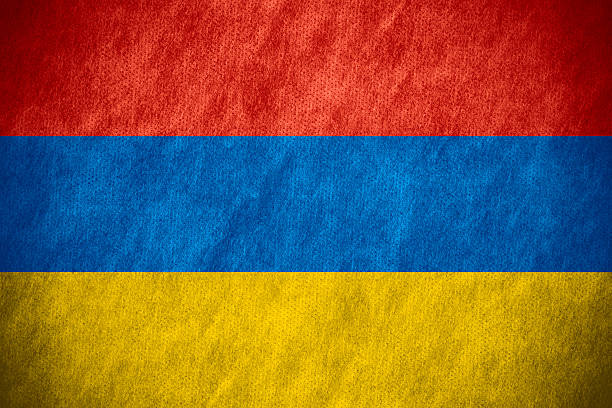 flag of Armenia or Armenian banner on canvas texture
