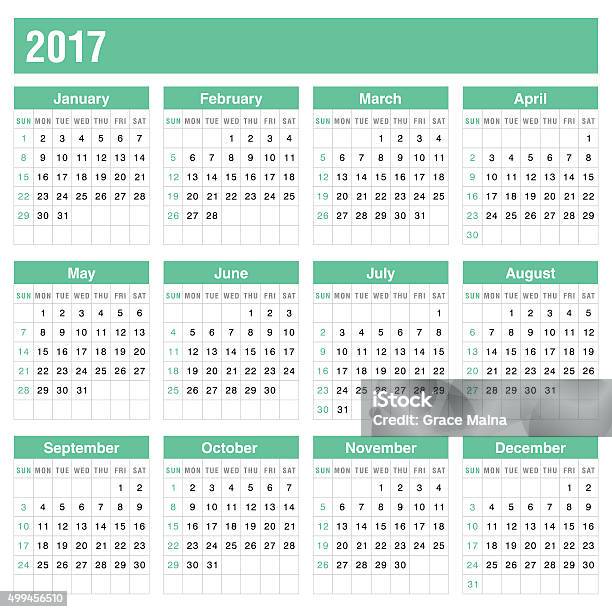 Calender 2017 In Green Color Vector Stock Illustration - Download Image Now - 2015, 2017, April