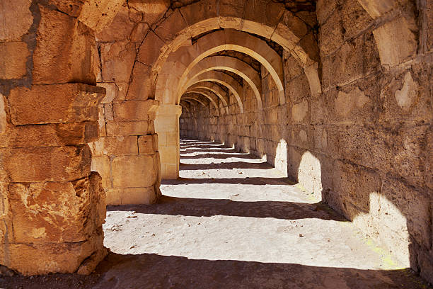 Galery at Aspendos in Antalya, Turkey - archaeology background