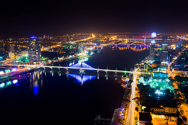 Da Nang, Vietnam - January 25, 2015: Da Nang city at night. Da Nang is a big city in middle of Vietnam