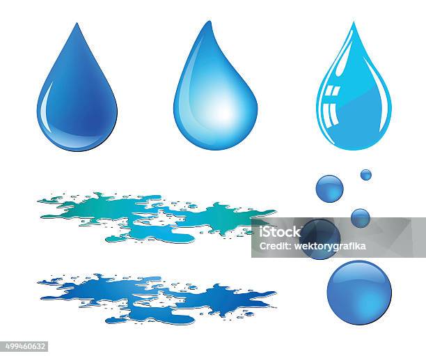 Blue Vector Waterdrop And Puddle Set Isolated On White Background Stock Illustration - Download Image Now