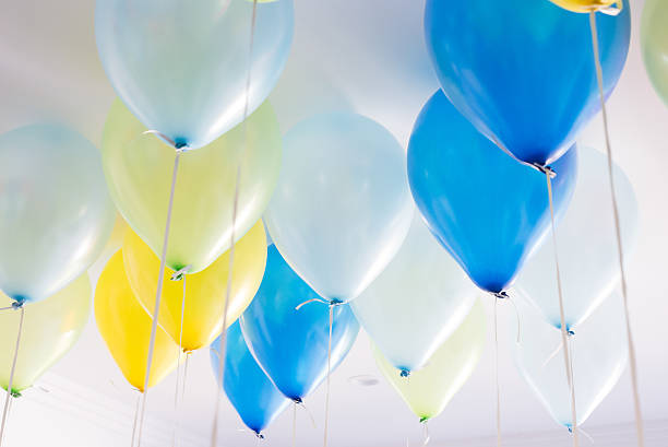 istock Balloons floating on roof celling. 499461796