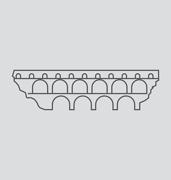 illustrations, cliparts, dessins animés et icônes de le pont du gard ligne illustration - pont du gard