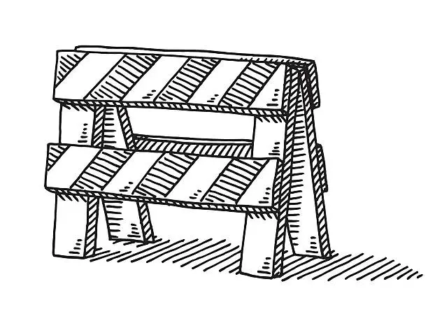 Vector illustration of Road Block Barrier Drawing