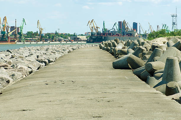 Aerial view of old industrial zone and and harbour