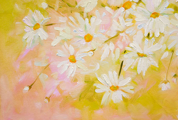 White Daisies Oil Painting vector art illustration