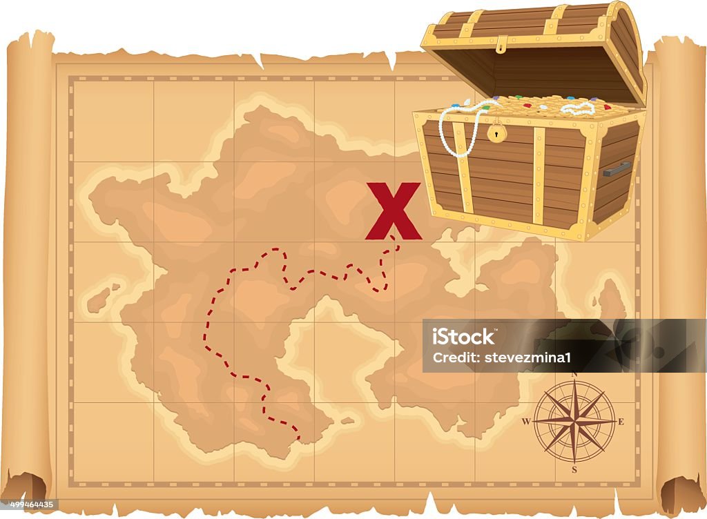 Mapa del tesoro y tesoro - arte vectorial de Mapa del tesoro libre de derechos