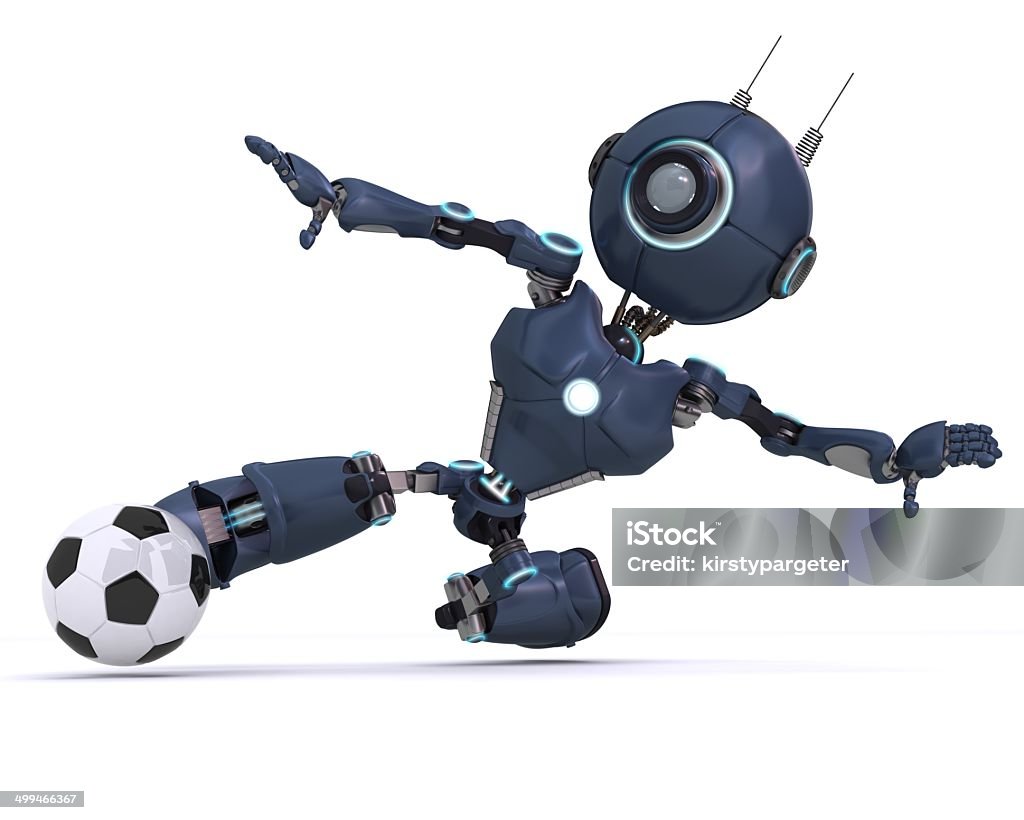 Android jogando futebol - Foto de stock de Futebol royalty-free