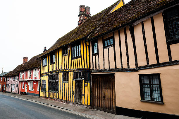 Row of timber framed cottages in Lavenham depiction of English heritage medieval architecture suffolk england stock pictures, royalty-free photos & images