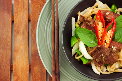 Asian fried noodle with beef, one of the favorite Asian cuisine.