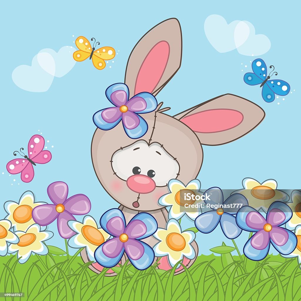 Rabbit Cute rabbit with flowers and butterflies Animal stock vector