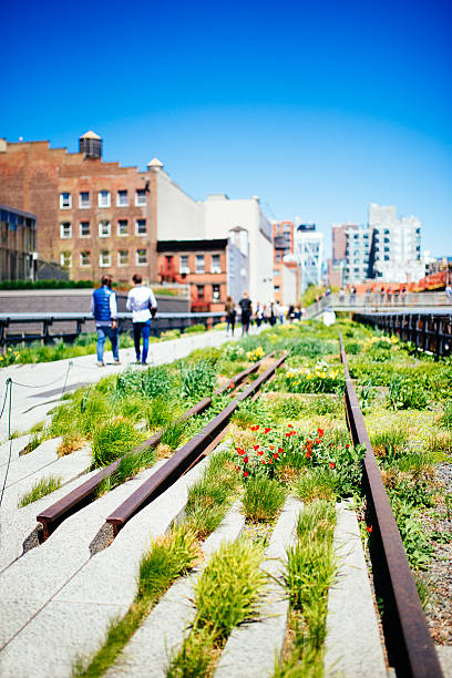 The High Line is a public park built on an historic freight rail line elevated above the streets on Manhattan’s West Side. 