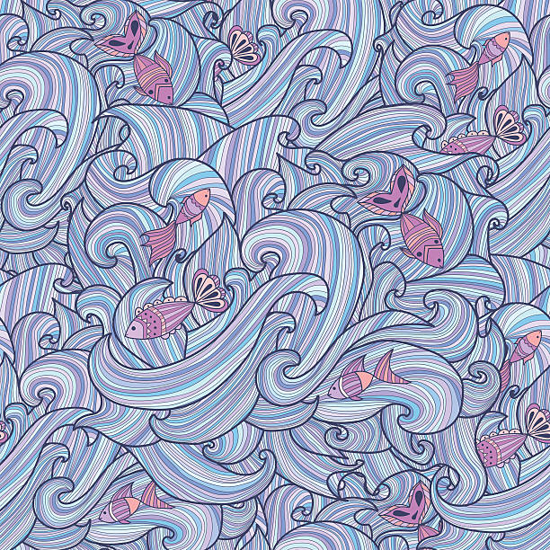 illustrations, cliparts, dessins animés et icônes de sea motif sans couture doodle fond avec des poissons. main dessiner illustration - backgrounds paisley pattern sea