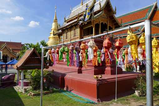 colorful paper lantern decoration for Yeepeng festival at temple in Thailand