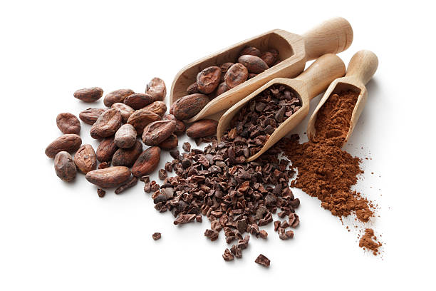 aroma: chicchi di cacao, polvere nibs e - nib foto e immagini stock