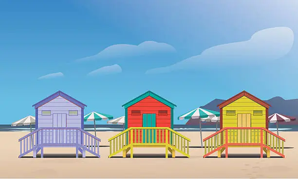 Vector illustration of Summer beach huts