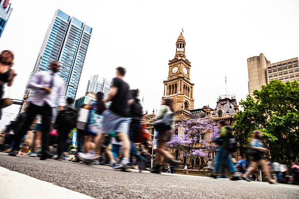 istock Sydney downtown, blurred intersection people and traffic 499484608