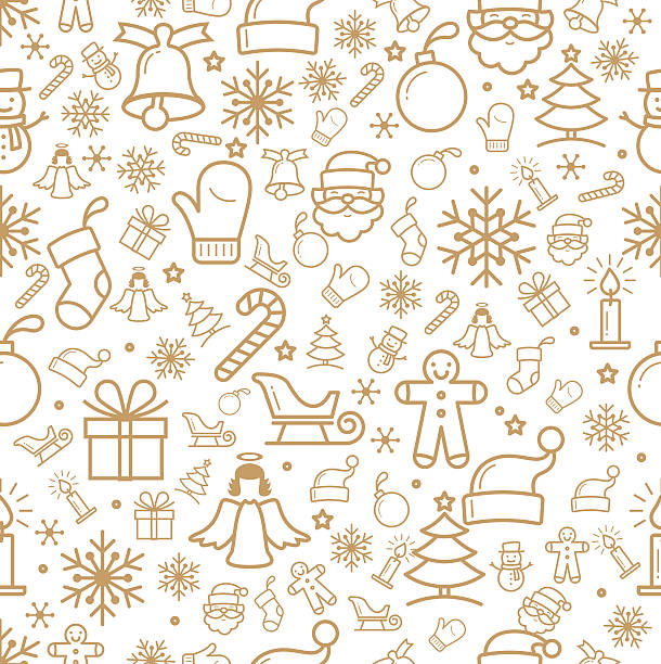 ilustraciones, imágenes clip art, dibujos animados e iconos de stock de fondo de navidad con iconos de fondo y - wrapping paper christmas gift snowman