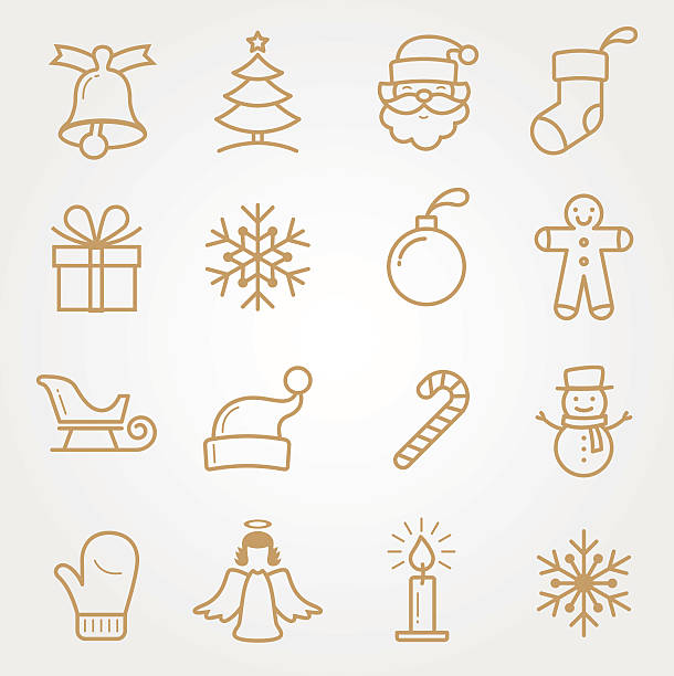 ilustraciones, imágenes clip art, dibujos animados e iconos de stock de conjunto de iconos de vacaciones y navidad - gift santa claus christmas present christmas