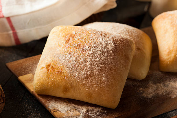 Fresh Homemade Ciabatta Buns Fresh Homemade Ciabatta Buns Ready to Eat ciabatta stock pictures, royalty-free photos & images