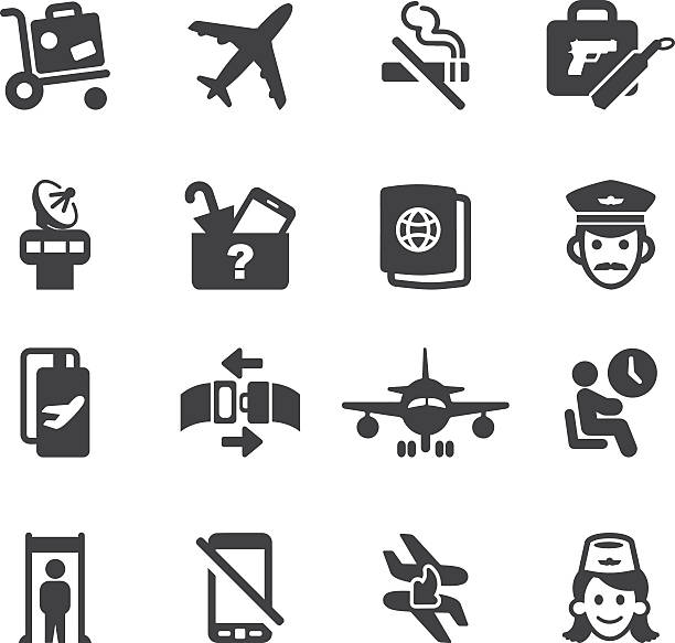 ilustrações, clipart, desenhos animados e ícones de aeroporto silhueta de ícones 1/eps10 - travel symbol airplane business travel