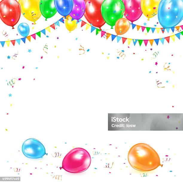 Background With Balloons And Confetti Stock Illustration - Download Image Now - Anniversary, Balloon, Birthday