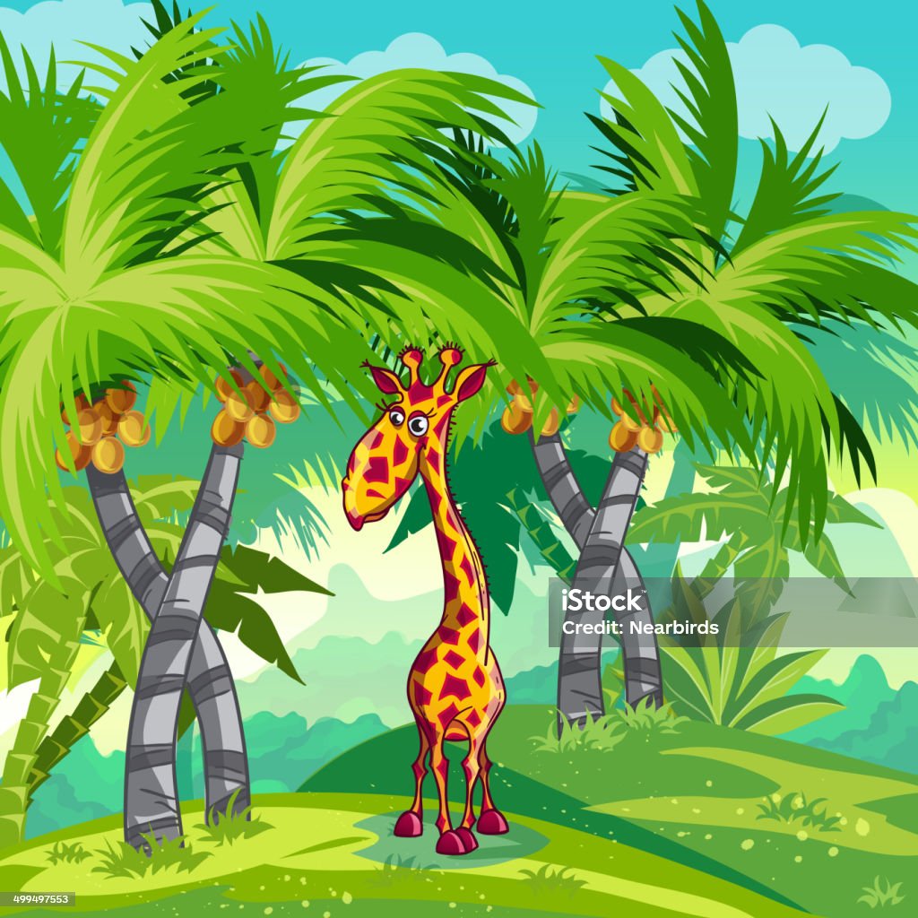 Niños de la ilustración de la selva con jirafa - arte vectorial de Aire libre libre de derechos