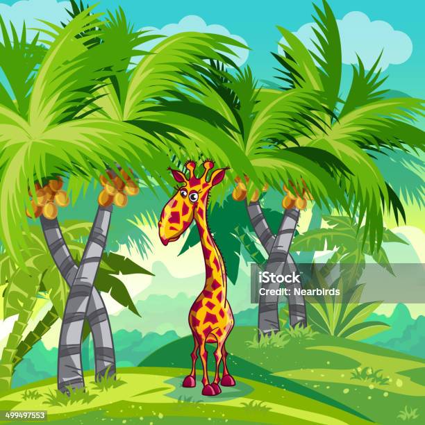 Детские Иллюстрация Джунглях С Принтом Под Жирафа — стоковая векторная графика и другие изображения на тему Без людей - Без людей, Векторная графика, Влажный тропический лес