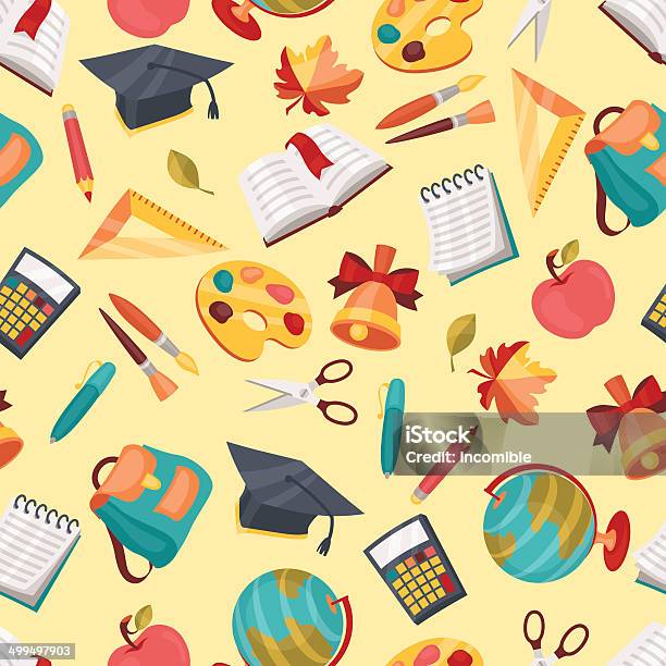 School Seamless Pattern With Education Icons And Symbols Stock Illustration - Download Image Now