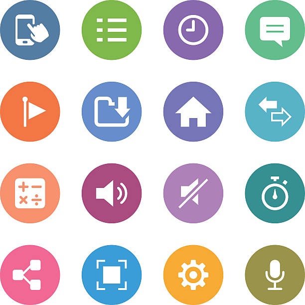 백색과 서클 아이콘 세트/mobile apps - home  audio stock illustrations