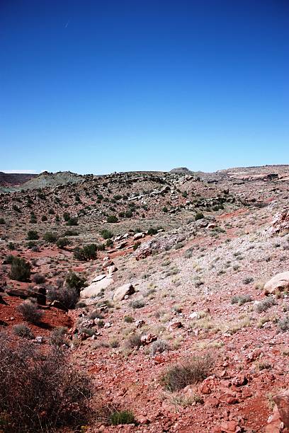 Landscape between Upper and Lower Delicate Arch Viewpoint, Arches Nationalpark Landscape between the "Upper and Lower Delicate Arch Viewpoint" in the Arches National Park, Utah low viewing point stock pictures, royalty-free photos & images