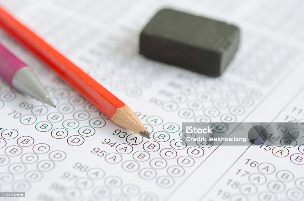 Abstract blur background. English multiple choice test Educational Exam Stock Photo
