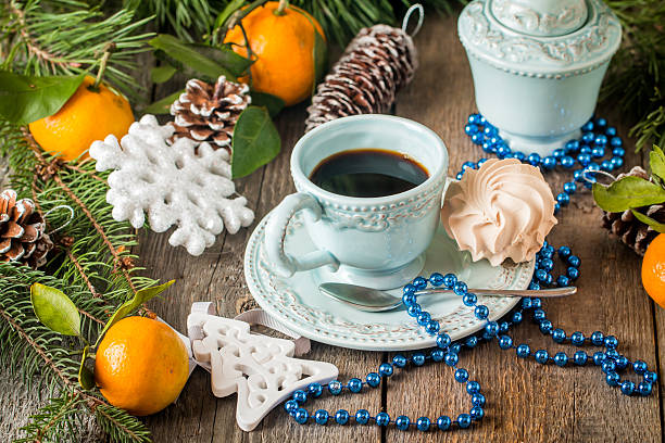 istock Christmas holiday background with coffee cup 499510522