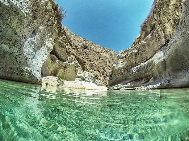 Photo of Oman, view inside a natural pool in Wadi Tiwi