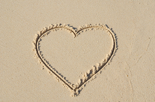 Footprint on a beach, with the tracks of sea birds around it in the sand.