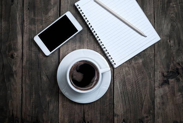 istock Black  blank screen on the phone and cup of coffee 499514490