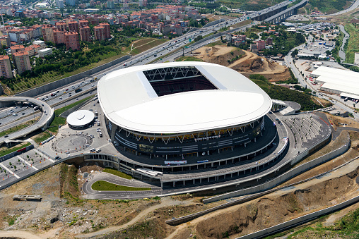 Istanbul, Turkey - May 29, 2012: Rising in the Aslantepe (formerly known as Seyrantepe) quarter of the Şişli district, which is located on the European side of Istanbul Ali Sami Yen Spor Kompleksi - Türk Telekom Arena is the home ground of the Super Lig club Galatasaray S.K. The all-seater stadium has the capacity to host 52,652 spectators in football games.