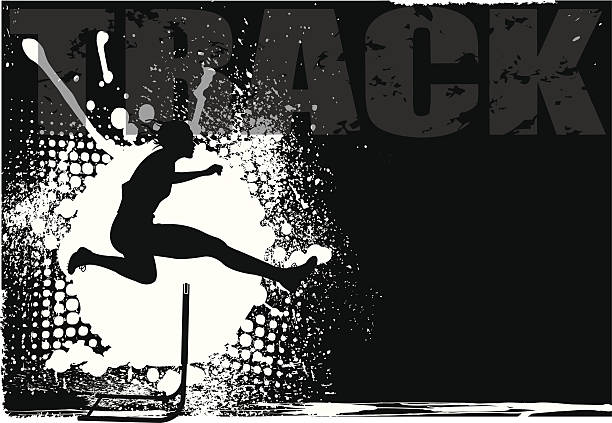 Hurdle Grunge Background - Girls Tight graphic silhouette illustration of a track and field hurdler. Scale to any size. Check out my "Fitness, Exercise & Running” light box for more. black and white sports silhouette stock illustrations