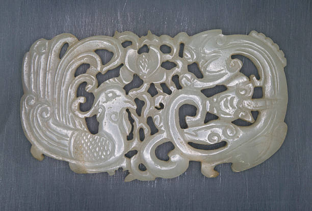 jade carved Drago cinese e phoenix. - foto stock