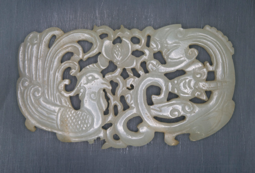 19th century jade carved  dragon and phoenix.